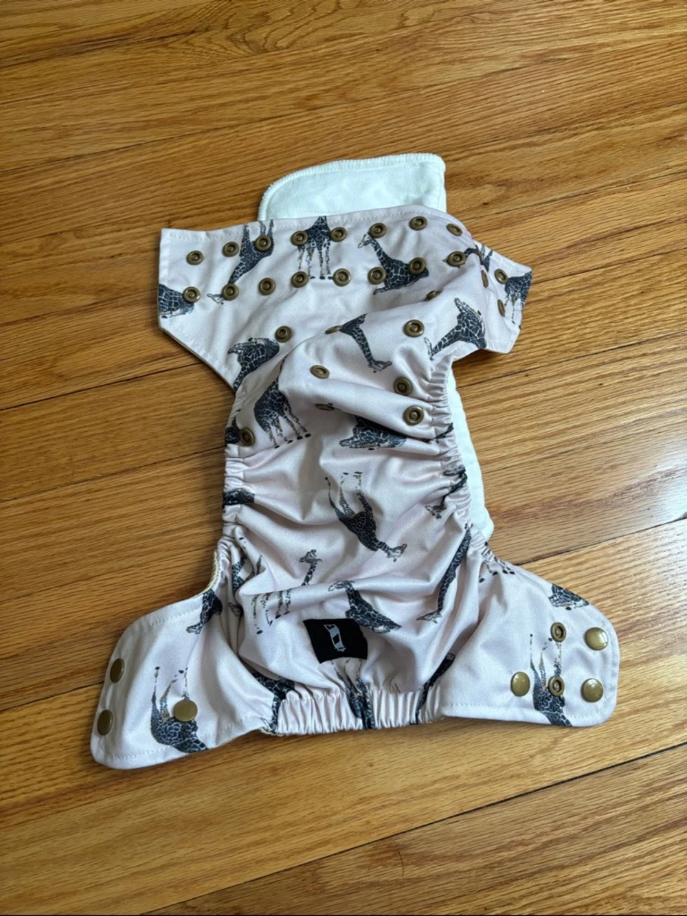 Adjustable Giraffe Print Cloth Diaper Cover - Cream with Blue Giraffes